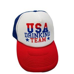 USA DRINKING TEAM Snap Back Mesh Trucker Hat Cap Red White Blue Vintage Otto